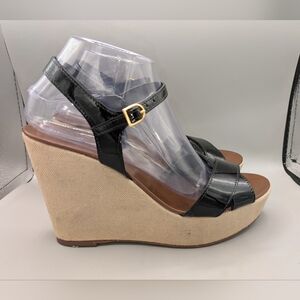 J.Crew LILA Black Patent Leather Strappy Platform Wedge Sandals Made in Italy 9